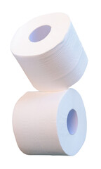 Wall Mural - Front view of two rolls of tissue paper or toilet paper in stack isolated on white background with clipping path