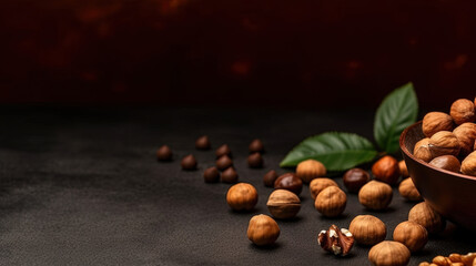 hazelnuts background with copy space 