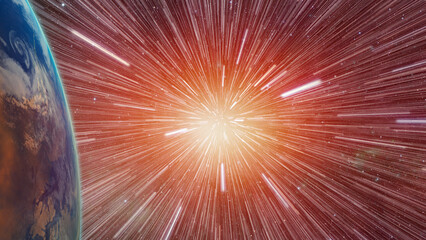 Poster - Abstract flight in space hyper jump  illustration with Earth 
