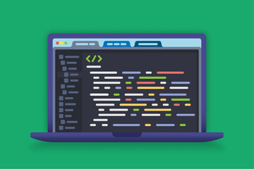 Laptop with program code on screen