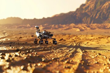Wall Mural - A rover is driving on a planet ground