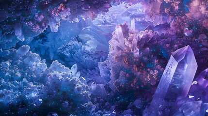 Wall Mural - A beautiful blue and purple rock formation with crystals