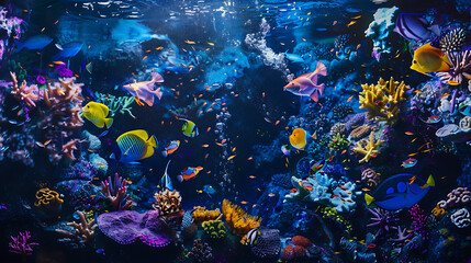 Wall Mural - A colorful underwater scene with many fish and coral