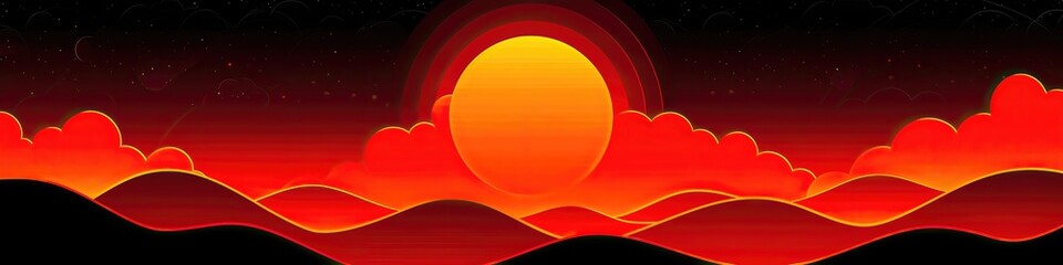 Wall Mural - A sunset with a large orange sun in the sky