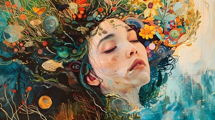 Wall Mural - Enchanting Floral Reverie A Portrait of Captivating Imagination and Ethereal Beauty