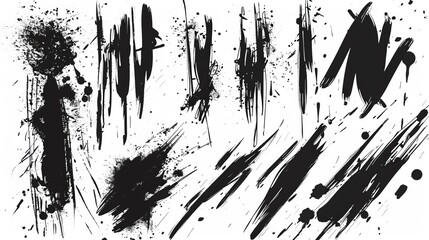 Wall Mural - Black watercolor grunge stains and lines set, abstract banners