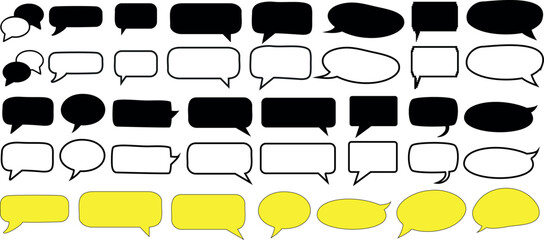 Wall Mural - speech bubbles vector set black white yellow. ideal for communication, conversation, dialogue, comic