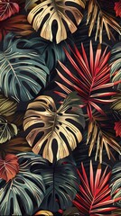 Wall Mural - Vintage tropical leaves seamless pattern background