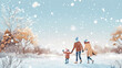 © pond - Family enjoying  a  snowy day outside