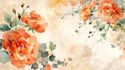 Sticker - Watercolor orange floral background for wedding 