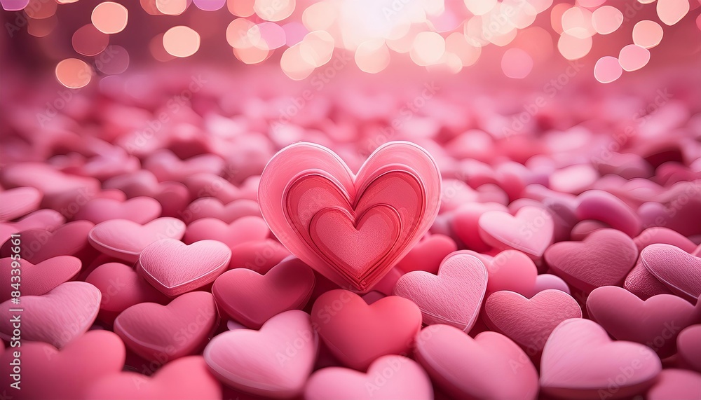Abstract background featuring a pattern of pink hearts, creating a soft ...