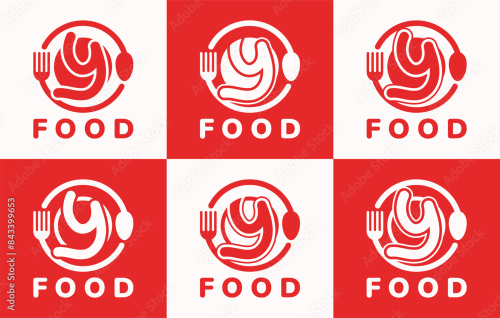 Set of letter Y food plate logo. This logo combines letters and cutlery shapes. Perfect for restaurants, food courts, fast food, street food and cafe.