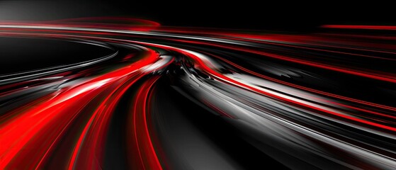 Wall Mural - streaks of red and white light trails in motion on a dark background, creating a dynamic and futuris