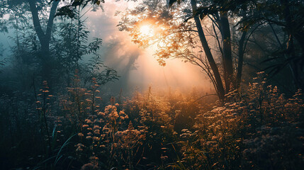 Poster - sunset in the forest