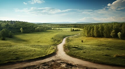 Wall Mural - a rural crossroads where two diverging dirt paths split