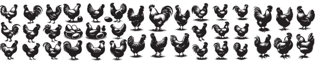 vector set of chickens with a simple silhouette style