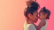 © RESTY - A happy mother and her child on a pink background, showing love and bonding. Suitable for family, motherhood, or lifestyle concept.