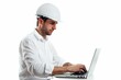 © venusvi - A radiant image of an alluring inspection engineer adorned in a gleaming white hardhat, confidently reviewing project timelines on a laptop.