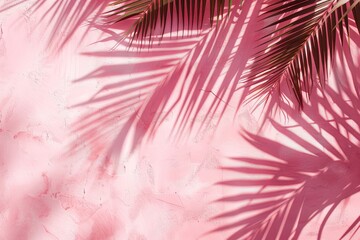 Sticker - Top view of tropical palm leaf shadow on a pastel pink background.