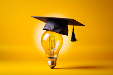 Ai generated image of a graduation hat is on the lightbulb