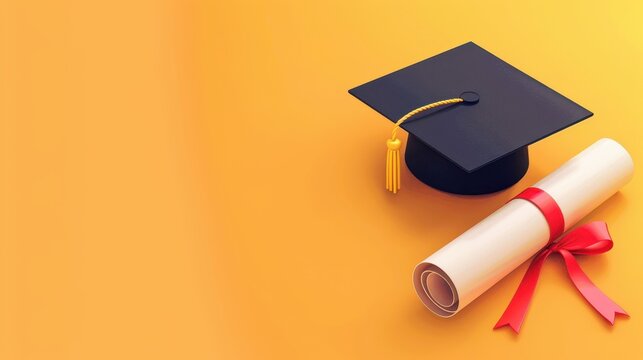 Graduation cap and diploma web banner