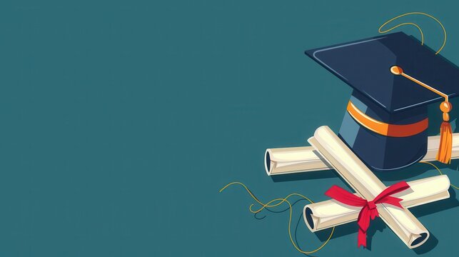 Graduation cap and diploma web banner
