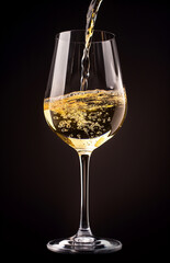 One glass of champagne on a black background