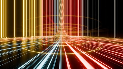Poster - Linear Neon Light Symphony Abstract Digital