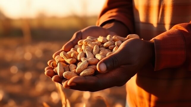 Farmer collects peanuts close-up
