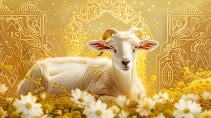 Wall Mural - Islamic background of the Goat Qurban Eid al Adha Mubarak holiday