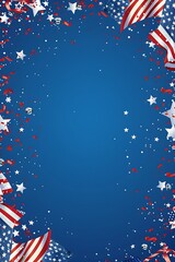 a blue background with stars and stripes, red party decorations