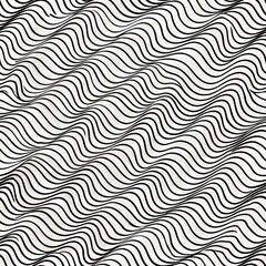 Wall Mural - Black lines wave on white background seamless pattern