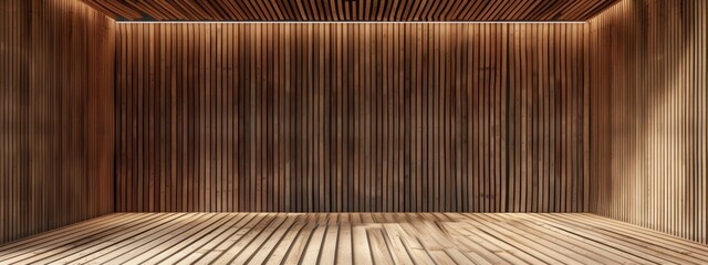 Wall Mural - Wooden wall and floor background, empty room