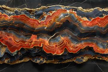 Wall Mural - Abstract Patterned Rock Texture with Vibrant Red and Black Layers - Ideal for Wallpaper, Design, Print, Poster