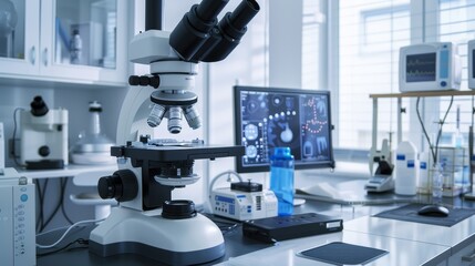 fertility clinic lab equipment theme side view showing medical precision technology tone complementa