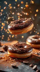 Wall Mural - Delicious Chocolate Donuts Frosting Freshly Baked Food Bursting with Flavor, Culinary Marketing Background, Restaurant Bakery Cafe Business Backdrop, Organic Vegan Snack Homemade Vegetarian Treat