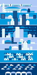 Wall Mural - Smart city concept, modern design. Urban landscape with infographic elements. Design for Web Page, Banner, Poster, Print etc. Vector Illustration.