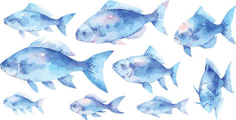 Poster -  blue fish watercolor clipart
