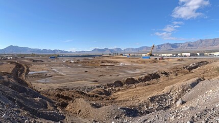 Wall Mural - A panoramic view of the construction site showcasing the progress made in reclaiming the land and preparing for new development.