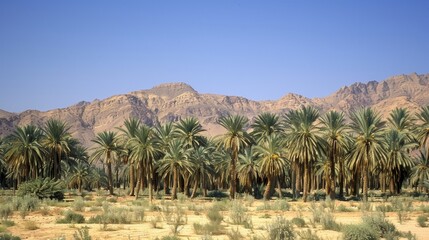 Wall Mural - a vast expanse of date palm orchards their leaves rustling gently in the desert breeze.