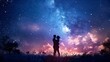 © pkproject - Lovers Embracing Under Starry Night Sky in Romantic,Dreamy Atmosphere