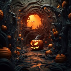 Wall Mural - Halloween background with pumpkins.