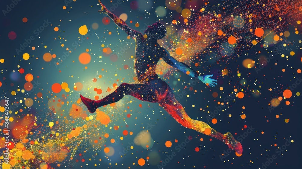 Jumping Partical Man high jump Vector graphics composed of particles Stock Illustration ...