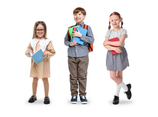 Wall Mural - Group of different adorable children on white background