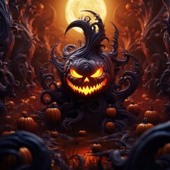 Wall Mural - Halloween background with pumpkins.