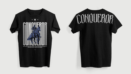 black t shirt design conqueror