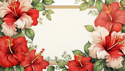 Wall Mural - red poppies border　Hibiscus