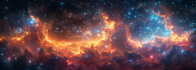 Wall Mural - vibrant, digital painting depicting cosmic landscape with glowing nebulae and distant stars. backgro