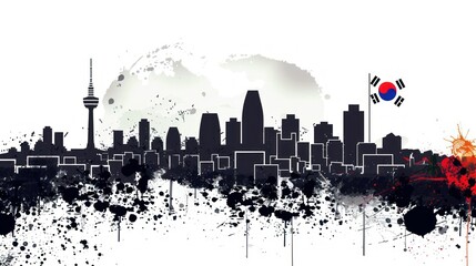 Wall Mural - Korea skyline vector silhouette isolated cityscape panoramic architecture area,