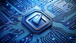 © Bounpaseuth - secure connection checkmark or cybersecurity service concept of motherboard and safety authentication network or AI regulation laws with login and connecting verified credentials